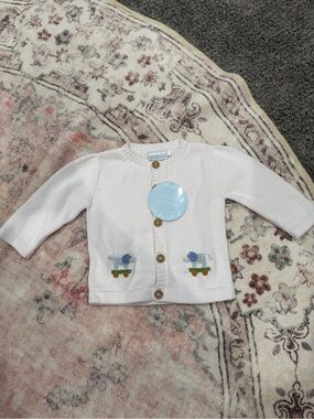 Little English White Knit Baby Cardigan with Wooden Button